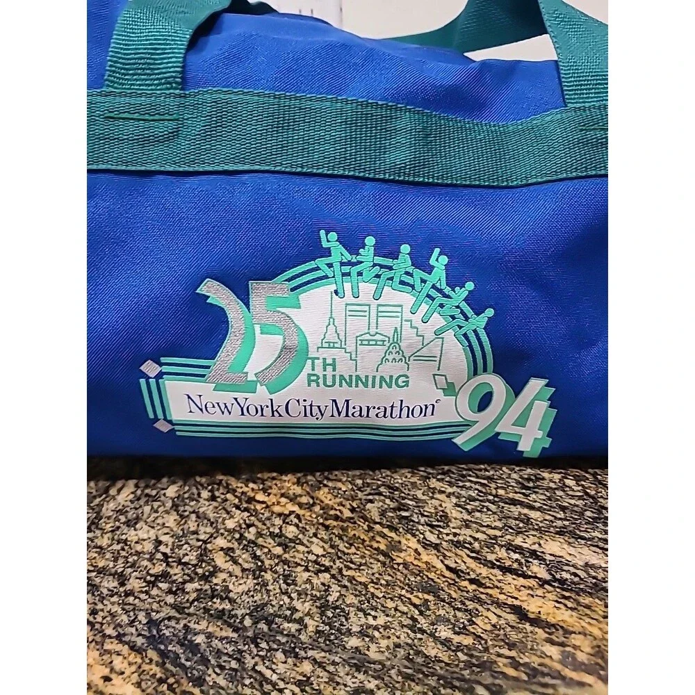 Vintage 1994 New York Marathon Duffel Bag Blue / Green Gym Retro